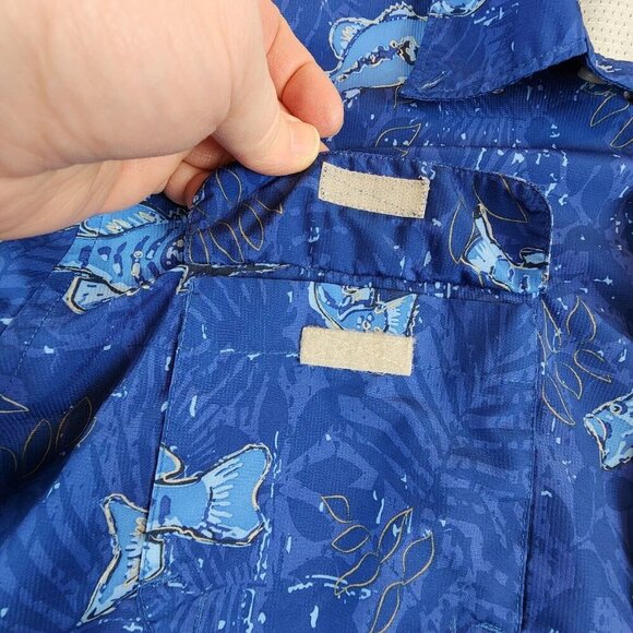 CHAPS x Ralph Lauren Mens‎ XL Camp Shirts Blue Fish Softshell Vent Button Up - Picture 4 of 10